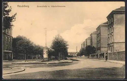 AK Rendsburg, Baronstrasse mit Infanteriekaserne