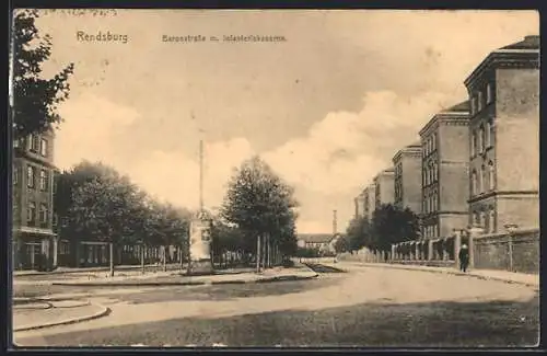 AK Rendsburg, Baronstrasse mit Infanteriekaserne