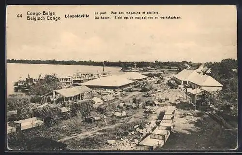 AK Leopoldville, Le port, Vue des magasins et ateliers