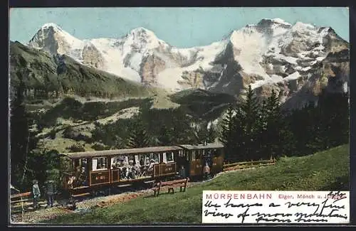 AK Mürrenbahn, Bergbahn mit Eiger, Mönch und Jungfrau