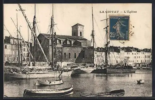 AK La Ciotat, L`Église et voiliers au port