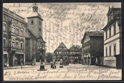 AK Höxter, Marktplatz mit Geschäft von Hermann Mangold