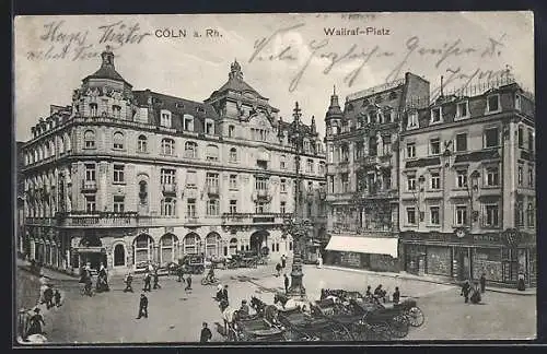 AK Cöln a. Rh., Wallraf-Platz mit Kutschen und Passanten