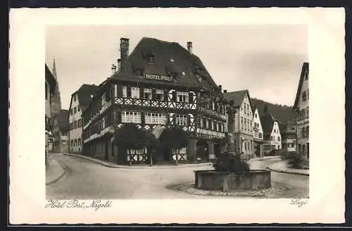 AK Nagold, Hotel Post mit Strassenpartie
