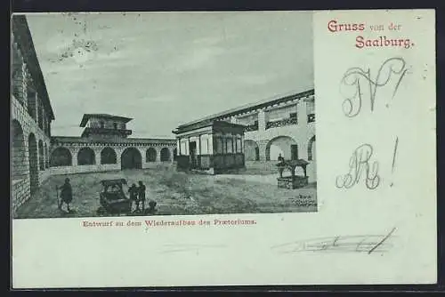 Mondschein-AK Saalburg / Taunus, Entwurf zu dem Wiederaufbau des Prätoriums