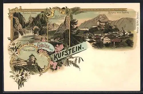 Lithographie Kufstein, Sparchen Mühle, Unterkunftshaus Hintergärnbad