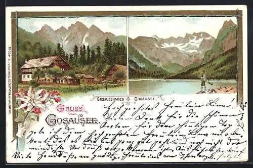 Lithographie Gosausee, Gosauschmied