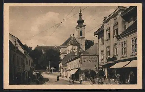 AK Wien, Ober St. Veit, Strassenpartie mit Café St. Veit