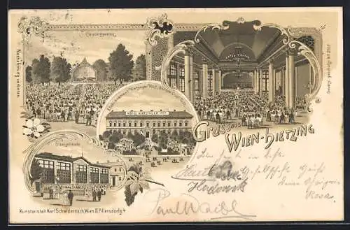 Lithographie Wien-Hietzing, Hotel Hietzinger Hof, Concertgarten, Saalgebäude