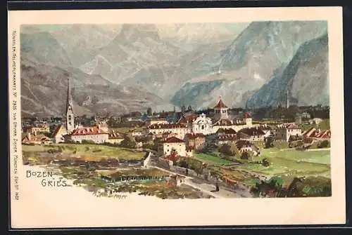 Künstler-AK Zeno Diemer: Bozen-Gries, Panorama