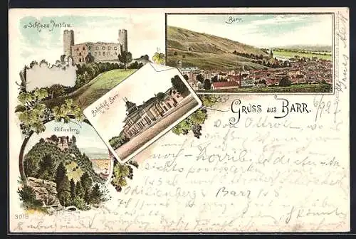 Lithographie Barr, Schloss Andlau, Odilienberg, Bahnhof