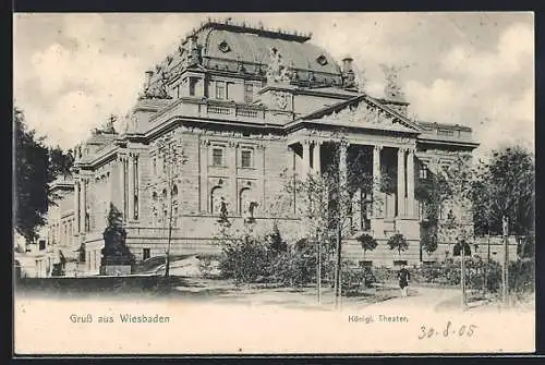 AK Wiesbaden, Königliches Theater mit Anlagen