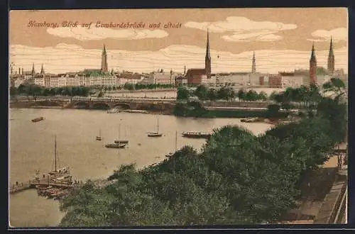 AK Hamburg-Neustadt, Blick auf Lombardsbrücke und Stadt