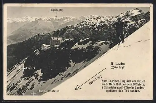 AK Ortler, Lawinen-Unglück 1914, Payerhütte