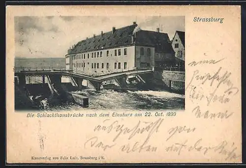 AK Strassburg, Schlachthausbrücke nach dem Einsturz 1899