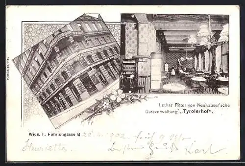 AK Wien, Lothar Ritter von Neuhauser`s Gasthof Tyrolerhof, Führichgasse 8