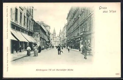 AK Wien, Kirchengasse mit Mariahilfer Kirche