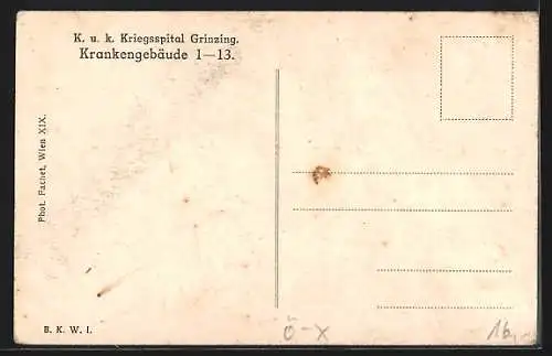 AK Grinzing, K. U. k. Kriegsspital, Krankengebäude 1-13