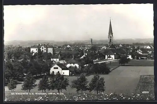 AK St. Valentin a. d. Westbahn, Ortsansicht mit Kirche