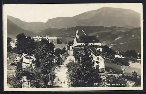 AK St. Corona am Wechsel, Ortsansicht gegen die Berge