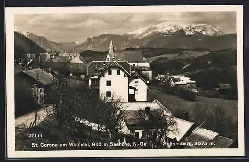 AK St. Corona am Wechsel, Ortspartie mit Schneeberg