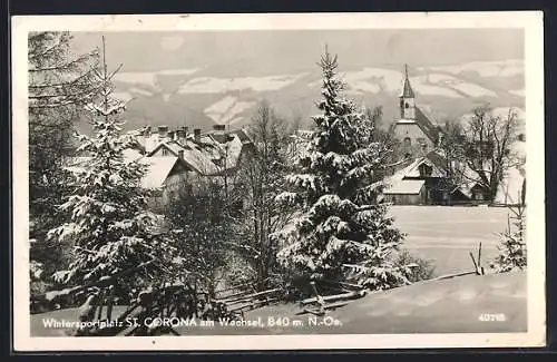 AK St. Corona am Wechsel, Ortsansicht im Schnee