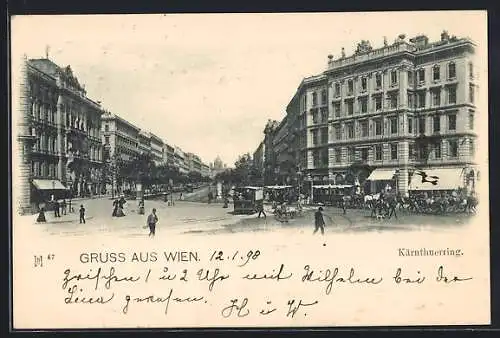 AK Wien, Strasse Kärnthnerring mit Strassenbahn