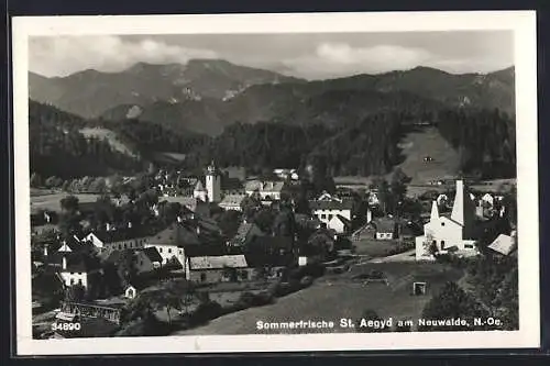 AK St. Aegyd am Neuwalde, Ortsansicht gegen die Berge