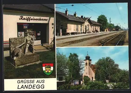 AK Landegg, Bahnhof, Kirche, Raiffeisenkasse