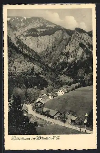 AK Kaiserbrunn im Höllental, Ortsansicht gegen die Berge