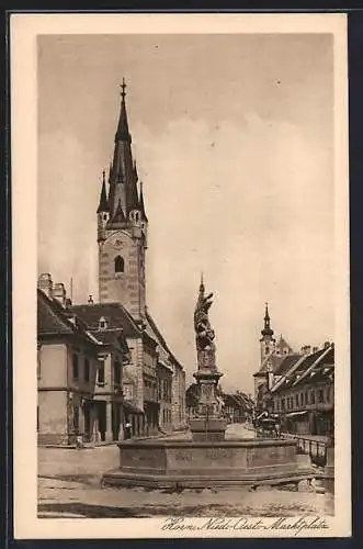 AK Horn, Floriansbrunnen auf dem Marktplatz