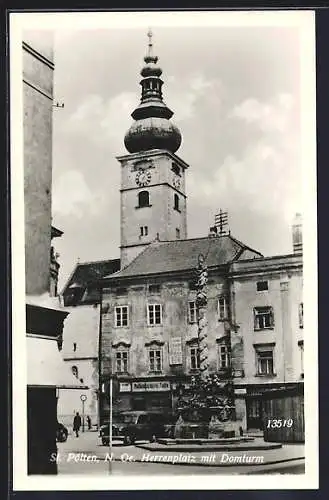 AK St. Pölten /N. Oe., Herrenplatz mit Domturm