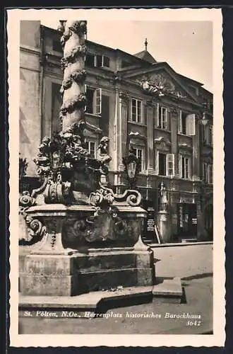 AK St. Pölten /N. Oe., Herrenplatz mit historischem Barockhaus