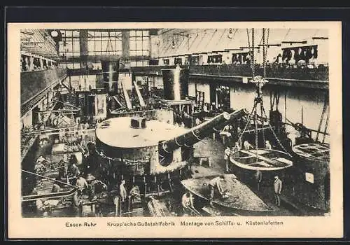 AK Essen-Ruhr, Krupp`sche Gesellschaft, Montage von Schiffslafetten