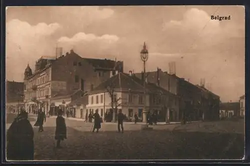 AK Belgrad, Strassenpartie mit Bahngleisen