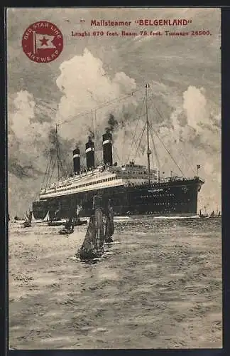 Künstler-AK Passagierschiff Belgenland in Fahrt, Red Star Line