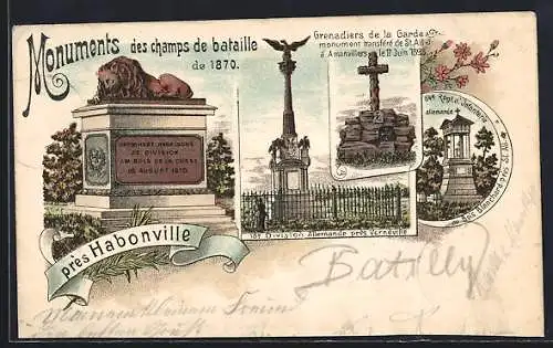 Lithographie Habonville, Monuments des champs de bataille de 1870, Division Allemande près Vernéville