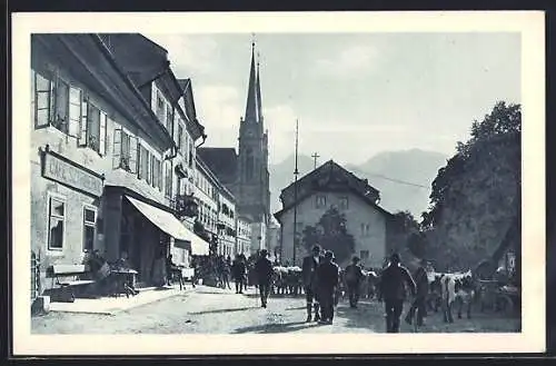 AK St. Johann, Marktplatz mit der Kirche und Cafe Sztriberny