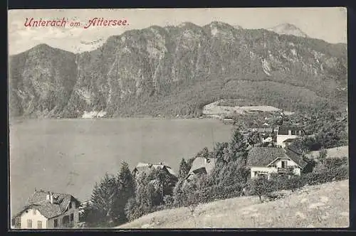 AK Unterach, Attersee und Gebirge