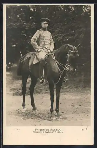 AK Deutscher Kronprinz Friedrich Wilhelm, Portrait in Uniform zu Pferde