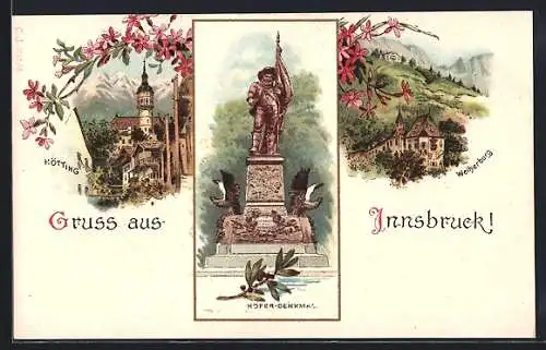 AK Innsbruck, Hötting, Hofer-Denkmal, Weiherburg, Blumen