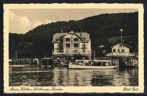 AK Maria Wörth am Wörthersee, Dampfer am Hotel Post