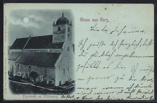 Mondschein-AK Gars, Pfarrkirche am Schlossberg