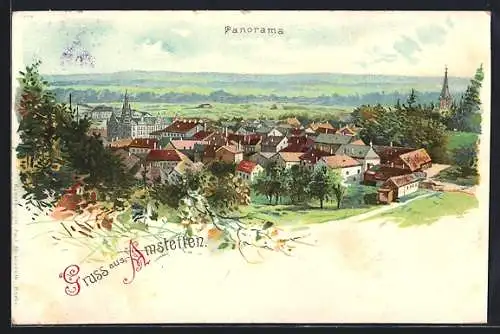 Lithographie Amstetten, Panorama der Stadt