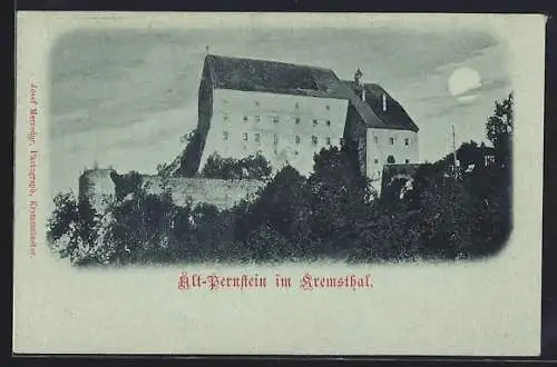 Mondschein-AK Micheldorf in Oberösterreich, Schloss Alt-Pernstein im Kremstal