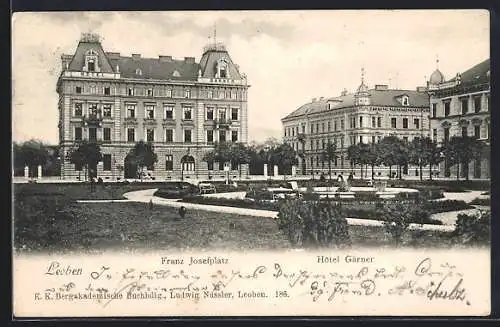 AK Leoben, Franz Josefplatz mit dem Hotel Gärner