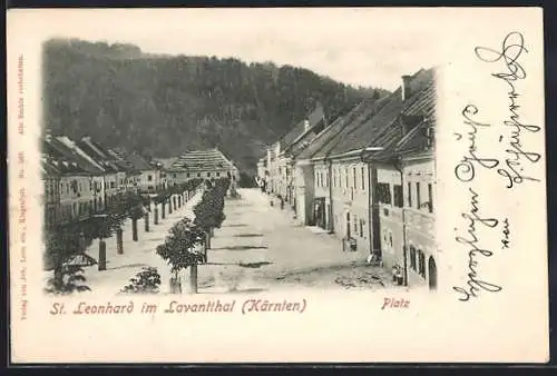 AK St. Leonhard im Lavantthal, Platz mit Promenaden-Allee aus der Vogelschau