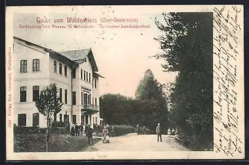 AK Haibach, Gasthaus Waldschloss mit Gästen