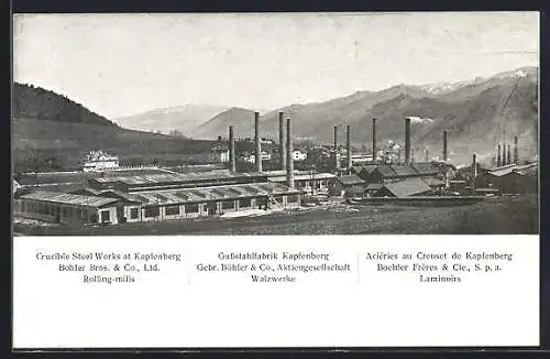 AK Kapfenberg, Gussstahlfabrik Gebr. Böhler & Co. AG, Walzwerke mit Bergpanorama