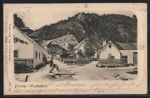 AK Pernitz-Mudendorf, Häuser und Berglandschaft